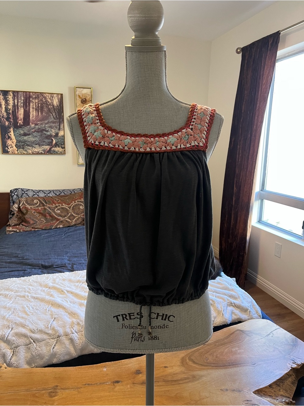 Lucky Brand Crochet Detail Cotton Sleeveless Top with Beaded Pull String Waist